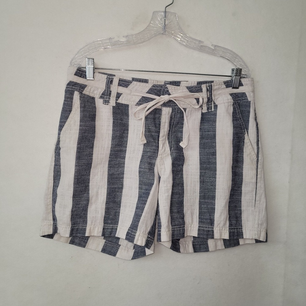 Kate Park Blue White Striped Linen Cotton Shorts Womens‎ Large MS1079-LNN46
